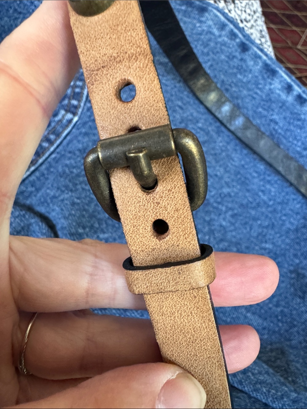 Women's Tan Studded Leather Belt - Picture 7 of 7